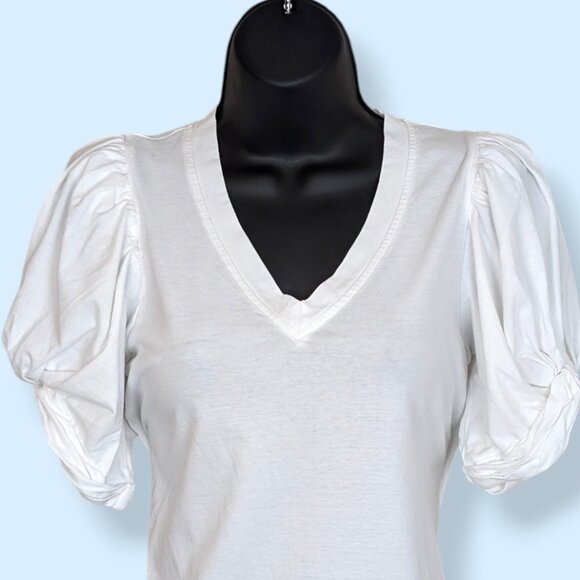 7FAM White V-Neck Puffy Sleeve Top - Picture 2 of 9